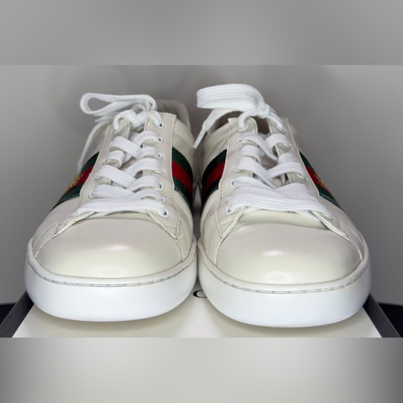 Gucci Men’s Ace White Leather Bee Embroidered Sneakers - Picture 10 of 11